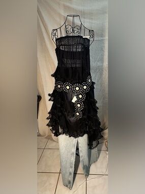 Free People Leather Boho Black Grommet Stud Disc Belt